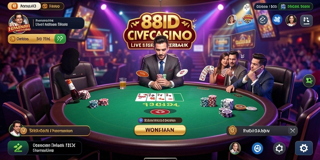 Tampilan gameplay <strong>88ID</strong> dengan dealer langsung yang interaktif.