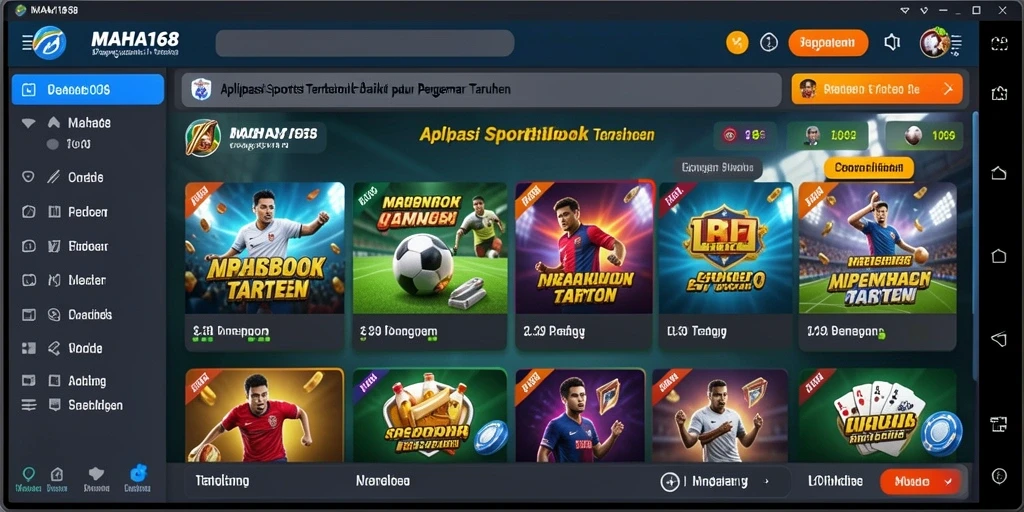Screenshot utama MAHA168 menampilkan antarmuka Sportsbook yang menarik.