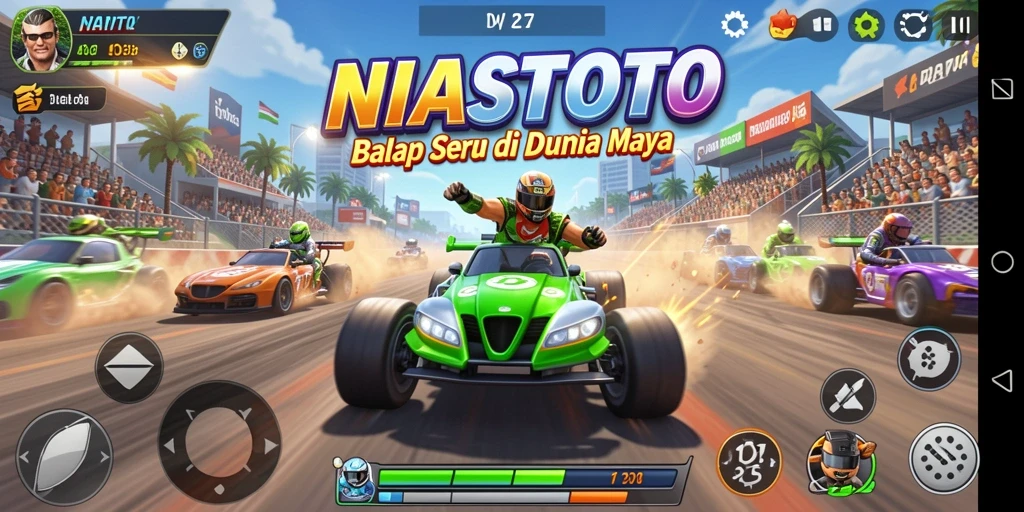 Screenshot NIASTOTO menunjukkan kecepatan tinggi di lintasan balap.