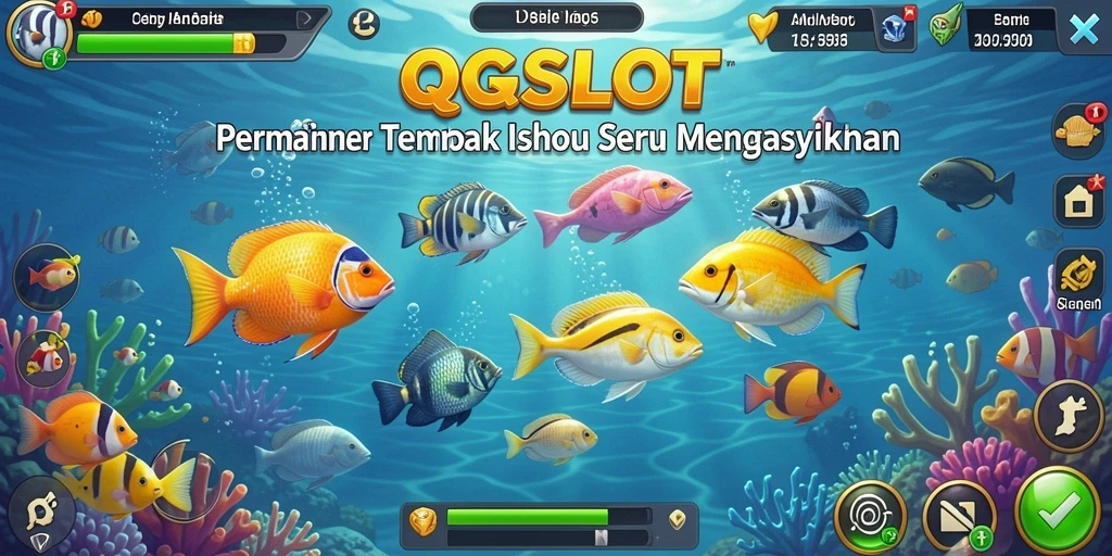 Gameplay seru pada QQSLOT dengan ikan berwarna-warni.