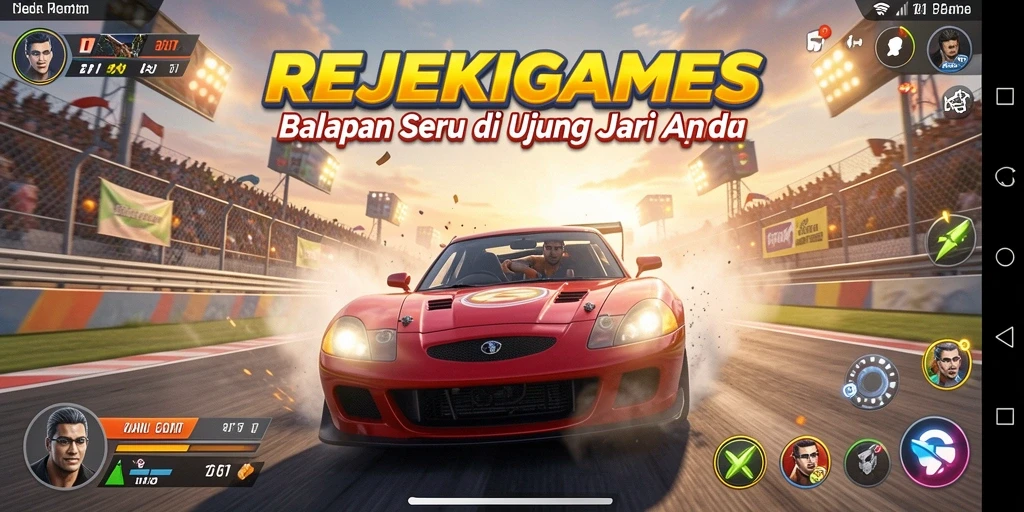 Screenshot dari gameplay REJEKIGAMES yang menunjukkan aksi balapan yang mendebarkan.