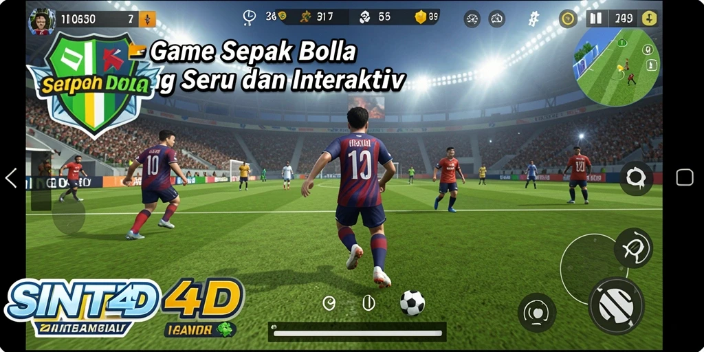 Tampilan gameplay SINTE4D yang mendebarkan saat bertanding di lapangan sepak bola.